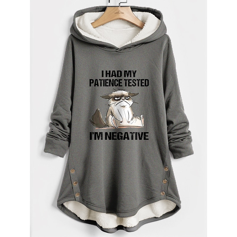 Women's Hoodie Sweatshirt Pullover Fleece Lined Warm Pajamas Sherpa Cat Letter Casual Sports Button Print Warm Funny Fuzzy Hoodie Long Sleeve Top Micro-elastic Fall Winter Breathable Soft Fabric - Main Image