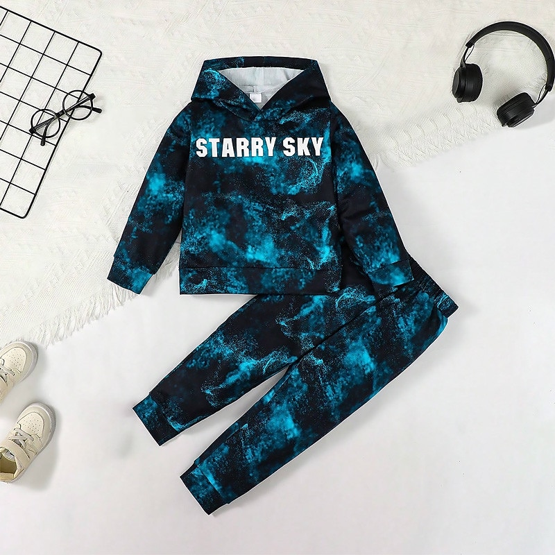 Boys 3D Graphic Tie Dye Hoodie & Sweatpants Set Hoodie Set Clothing Set Long Sleeve Spring Fall Sports Fashion Cool Kids 3-12 Years Outdoor Vacation Street Regular Fit4