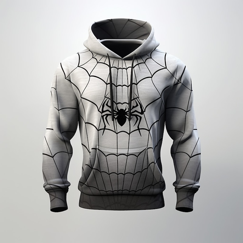 Men's Graphic Spiders Spider web Hoodie Hoodies Sweatshirt Fashion Daily Long Sleeve Hooded Vacation Sports Outdoor Holiday White Red Print Front Pocket Spring &  Fall Designer2