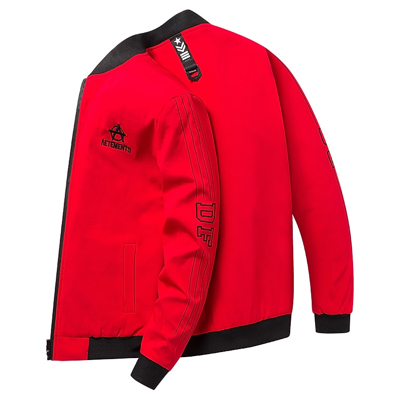 Men's Bomber Jacket Transition Jacket Casual Jacket Going out Casual Daily Spring &  Fall Letter Casual Standing Collar Short Black Yellow Red Blue Beige Jacket4
