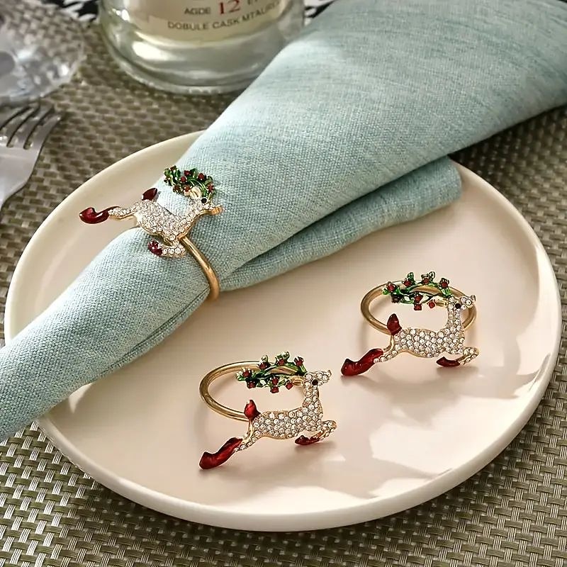 6pcs/set Christmas Napkin Rings, Golden Napkin Rings, For Christmas Decoration Ornaments, Holiday Napkin Holders For Dining, Anniversary, Birthday, Easter, Fall, Halloween, Thanksgiving,2