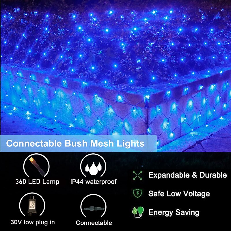 Christmas Decorative Net Light Low Voltage Plug-in DC31V Safe Low Voltage Indoor and Outdoor Christmas Halloween Wedding Decoration 1.5 * 1.5M-96Led/3 * 2M-192Led/6 * 4M-672Led3