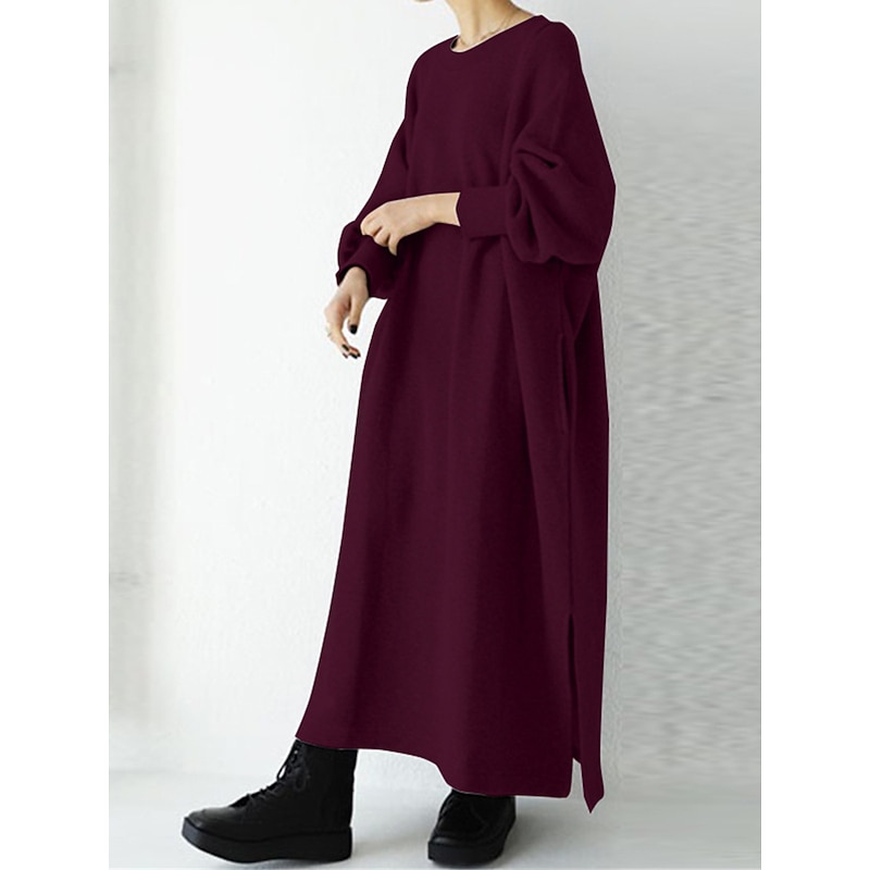 Women's Sweatshirt Dress Casual Dress Long Dress Maxi Dress Active Daily Outdoor Holiday Vacation Crew Neck Design Pure Color Loose Fit Black Wine Gray S M L XL XXL4