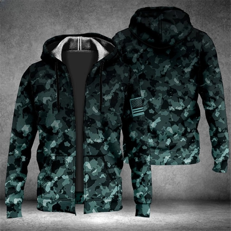 Men's Camouflage Graphic Prints Hoodie Hoodies Sweatshirt Streetwear Designer Long Sleeve Hooded Sports & Outdoor Daily Sports Red Blue Zipper Print Spring &  Fall Designer2