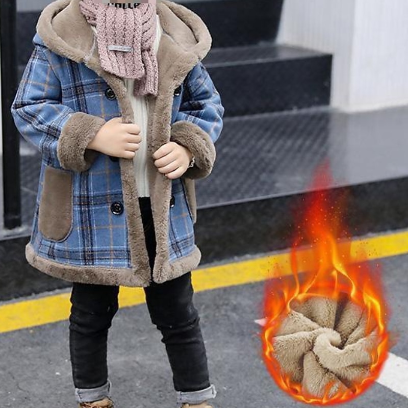 Kids Boys Trench Coat Outerwear Plaid Long Sleeve Coat School Cool Daily Blue Khaki Winter 7-13 Years2