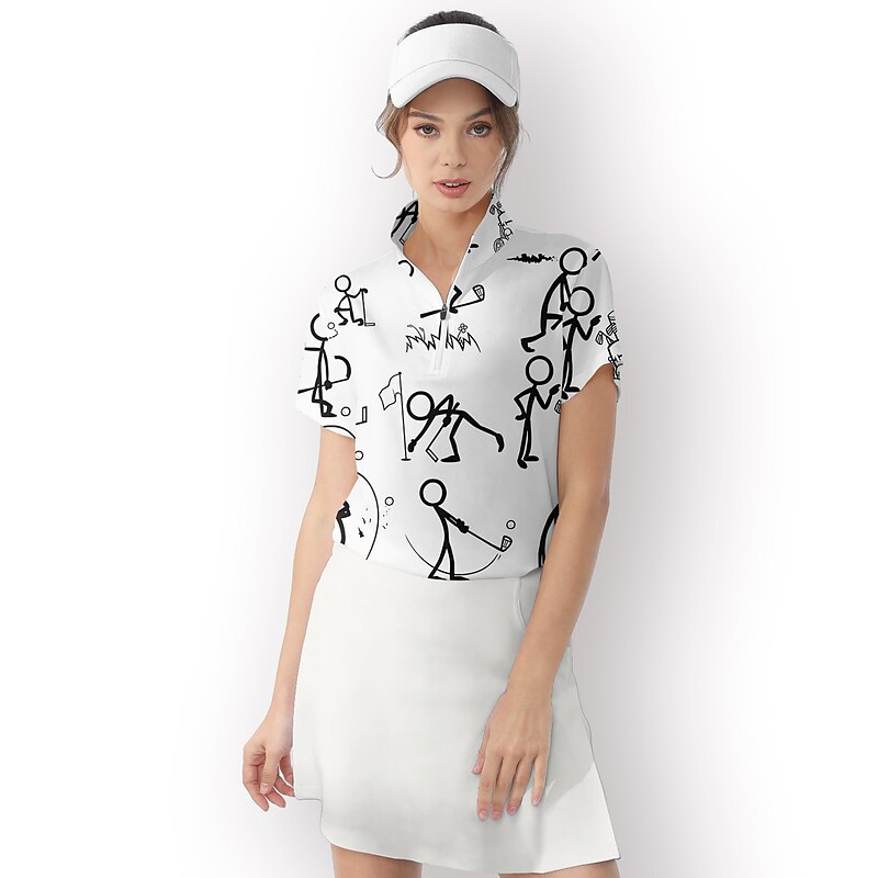 Women's Golf Polo Shirt White Short Sleeve Sun Protection Top Ladies Golf Attire Clothes Outfits Wear Apparel2