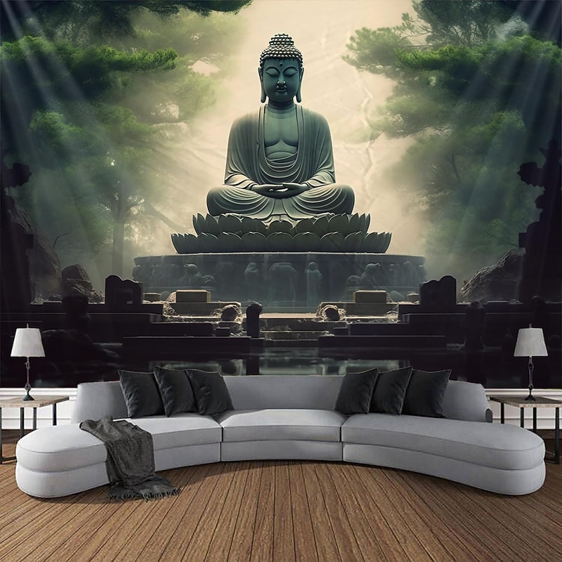 The Buddha Landscape Hanging Tapestry Wall Art Large Tapestry Mural Decor Photograph Backdrop Blanket Curtain Home Bedroom Living Room Decoration2