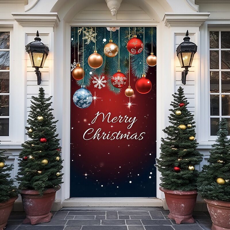 Christmas Door Decorations Ornaments Door Covers Door Tapestry Door Curtain Decoration Xmas Backdrop Door Banner for Front Door Holiday Party Decor Supplies3