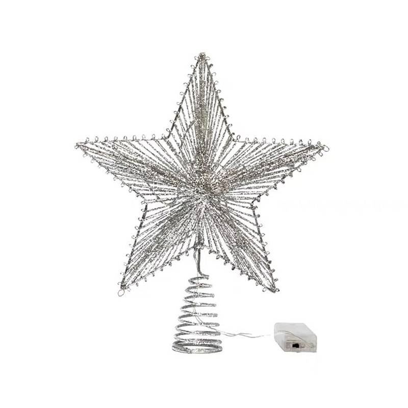 Wrought Iron Pentagram for Christmas Tree Decoration Cotton Thread Powdered Tree Top LED Light-Emitting Xmas Tree Decoration Tree Top Star3