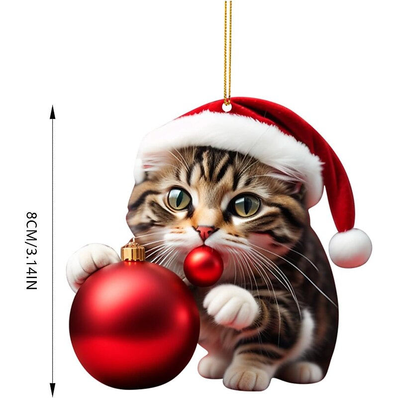 1pc Christmas 2D Acrylic Cat Hanging Decoration - Cute Cat Ornament for 2024 - New Year Festive Party Supplies - Ideal Winter Gift for Cat Lovers4