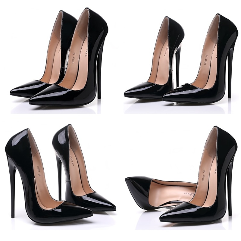 Women's Black Patent Leather Sexy Stiletto High Heels - Elegant Pointed Toe Pumps for Formal Events and Parties3