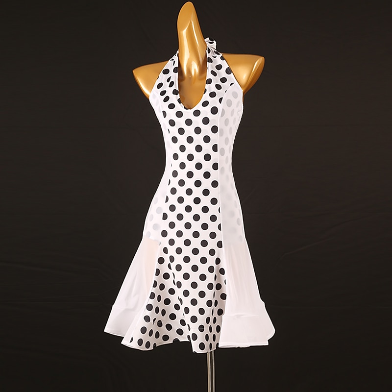 Dance Salsa Latin Dance Dress Splicing Women's Performance Training Sleeveless Chiffon Chinlon Spandex4