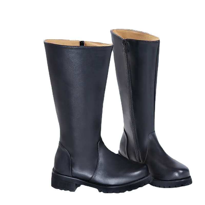 Men's Black Faux Leather Motorcycle Boots with Side Zipper, Classic Knee-High Riding Boots for Biker and Casual Wear4