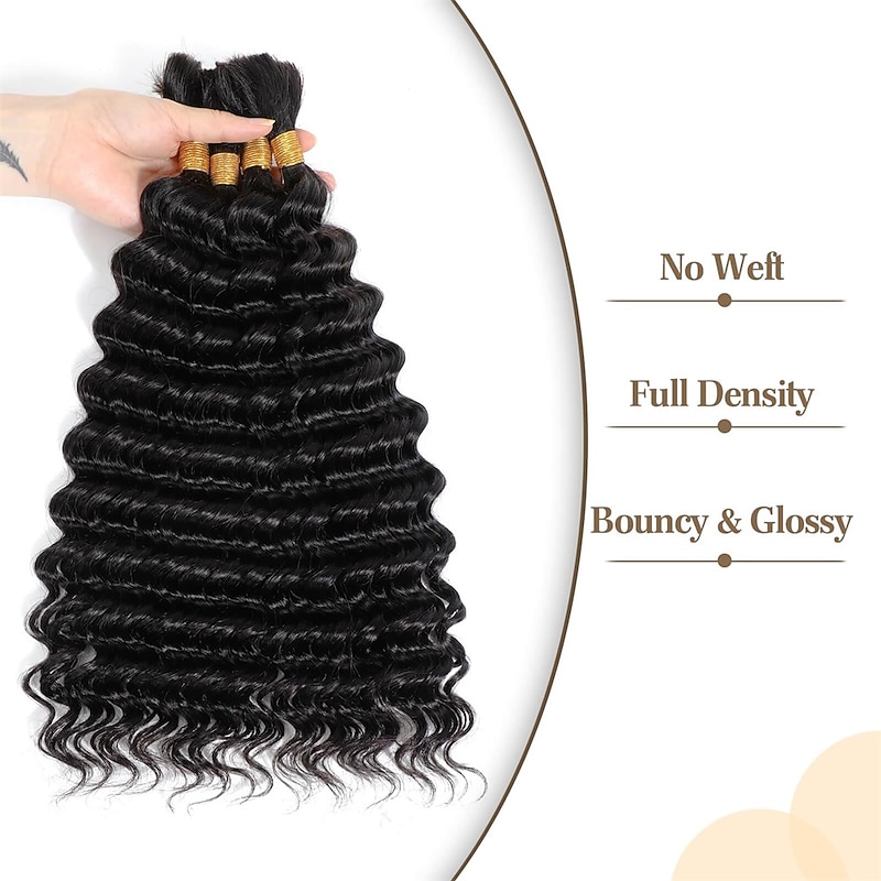 2 Bundle Human Braiding Hair Deep Wave Bulk Human Hair for Braiding Curly Human Hair for Boho Braids Knotless/Goddess/Micro/Bohemian/Gypsy/No Weft/Curly/100% Unprocessed Virgin Human Hair2