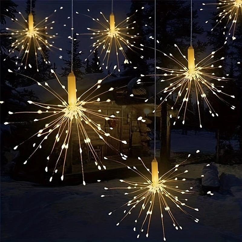 1pc Solar Firework Lights Solar Panel With 3pcs Hanging 270LEDs Starburst Lights Copper Wire Outdoor Waterproof Lights 8 Lighting Modes Fairy Decorative String Lights for Patio Umbrella, Eave, Garden4