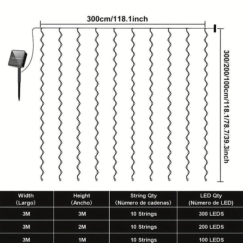 1 Pack 300/200/100 LED Solar Curtain Light Outdoor, Remote Control, 8 Lighting Modes, Fairy Lights, IP65 Waterproof, Copper Wire Lights Christmas Party Wedding Home Bedroom Garden Wall Decor3