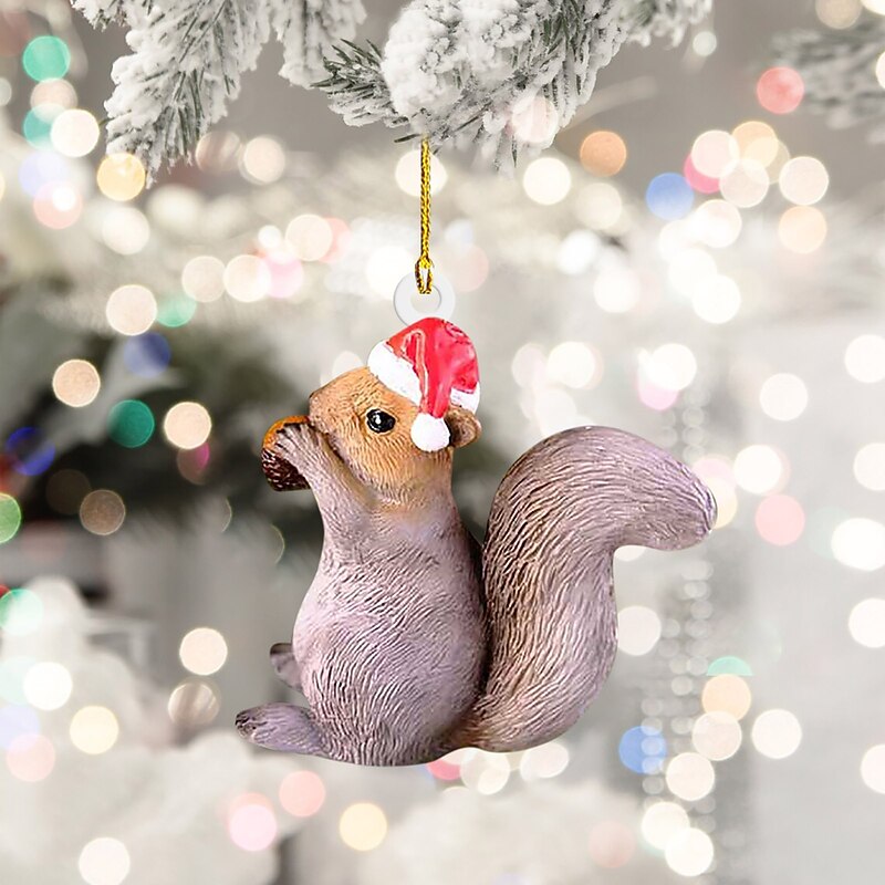 Christmas Little Animal Squirrel Hedgehog 2D Acrylic Pendant Christmas Tree Car Decoration Xmas Home Decoration4