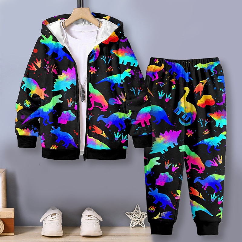 Boys 3D Dinosaur Hoodie & Pants Set Long Sleeve 3D Printing Fall Winter Active Fashion Cool Polyester Kids 3-12 Years Outdoor Street Vacation Regular Fit2