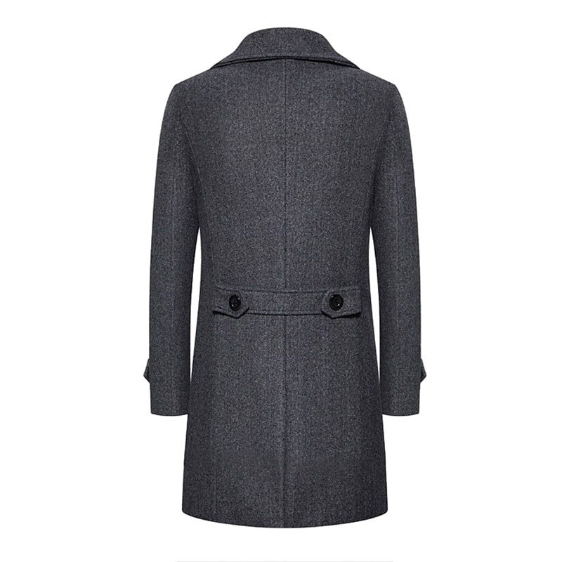 Men's Winter Coat Overcoat Peacoat Long Trench Coat Outdoor Daily Wear Fall & Winter 95% polyester 5% cotton Warm Outerwear Clothing Apparel Fashion Streetwear Plain Lapel Double Breasted3