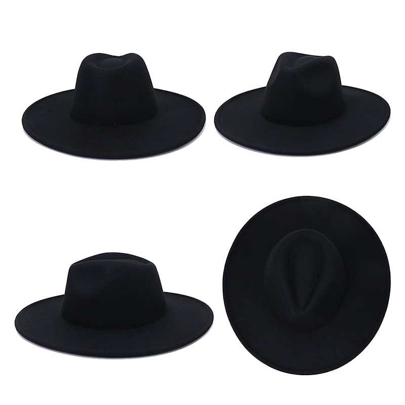Punk Gothic Wide Brim Hat Fedora Hat Witchy Stiff Women's Fashion Accessory Black Wool Wide Brim Steampunk Witch Hat3