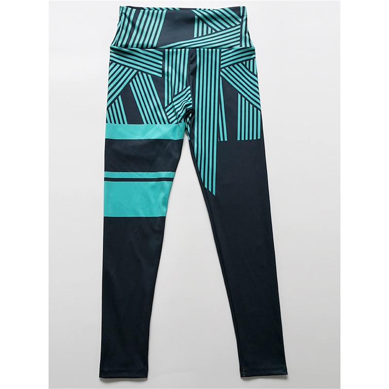 Women's Leggings Cozy Leggings Active Fashion Streetwear Ankle-Length High Waist Stripe Printing High Cut Breathability Soft Comfortable Micro-elastic Outdoor Yoga Street Robin's Egg Blue White4