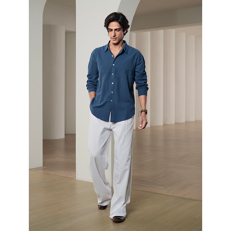 10% Linen Men's Linen Pants Trousers Summer Pants Beach Pants Drawstring Elastic Waist Pleats Plain Comfort Breathable Casual Daily Holiday Fashion Classic Style Black White2