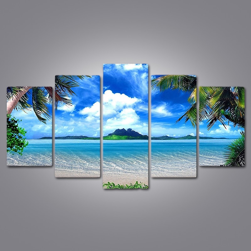 5 Panels Landscape Prints Posters/Picture Beach Blue Sea Sunset Modern Wall Art Wall Hanging Gift Home Decoration Rolled Canvas No Frame Unframed Unstretched4