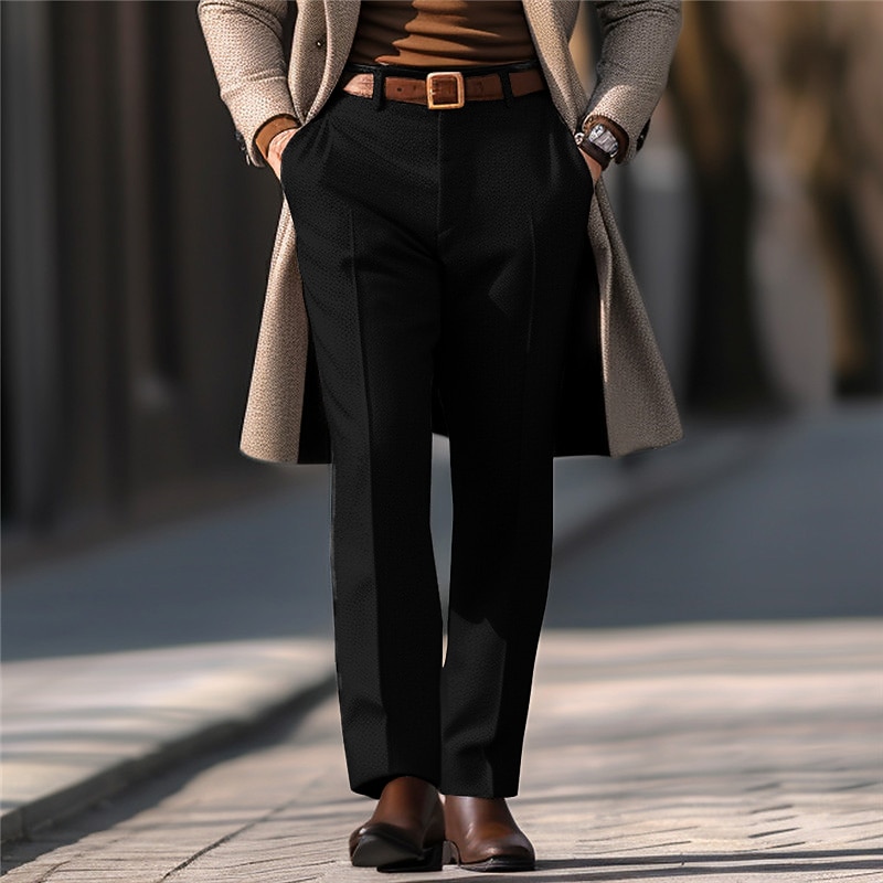 Men's Dress Pants Trousers Casual Pants Tweed Pants Front Pocket Straight Leg Plain Comfort Business Daily Holiday Fashion Chic & Modern Black Khaki3