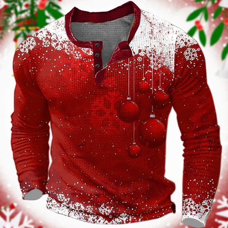 Christmas Men's Santa Claus Henley T Shirt Graphic Santa Claus Bells Fashion Designer Casual 3D Print Henley Waffle Sports Outdoor Holiday Festival Red Burgundy Long Sleeve Henley Spring &  Fall2