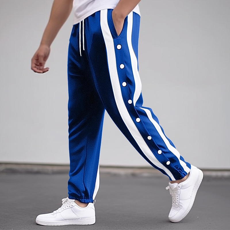 Men's Sweatpants Joggers Tear Away Pants Casual Pants Pocket Drawstring Elastic Waist Stripe Comfort Breathable Outdoor Daily Going out Fashion Casual Black Blue2