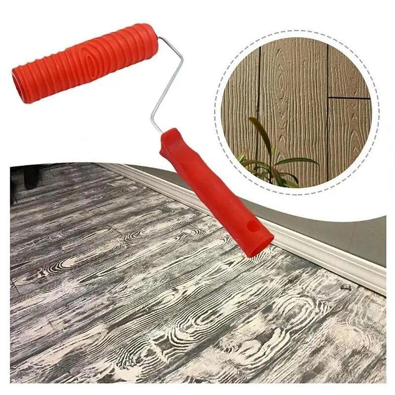 1 Roll Rubber Imitation Wood Grain Pattern Paint Roller, DIY Paint Texture Pigment Printing Wall Painting Roller With Handle, Home Tool2