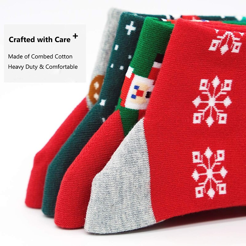 4PCS Mens Christmas Patterned Dress Socks Funny Novelty Crazy Design Cotton Socks Gift for Men Santa Claus Christmas Eve Gifts3