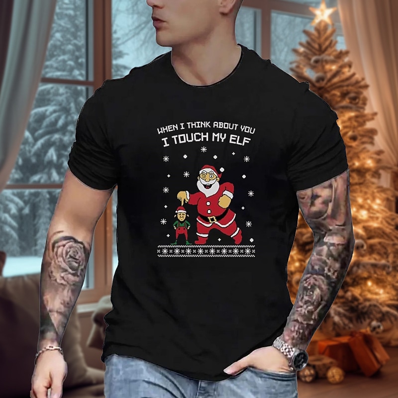 Christmas Men's Santa Claus funny christmas T Shirt Cotton Short Sleeve Graphic Shirt Black Red Burgundy Comfortable Tee Sports Outdoor Holiday Fashion Designer Clothing