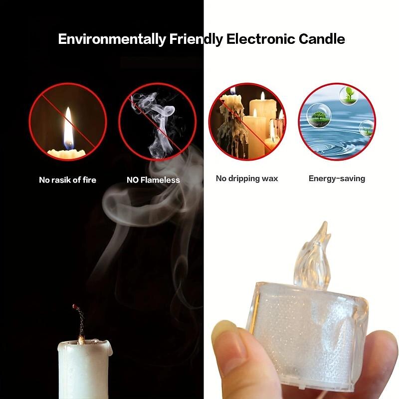 24pcs Battery Operated LED Flameless Candles - Teardrop Night Lights for Valentine's Day, Christmas, Religious Weddings, Parties, and Home Decor - Tear-Off Tea Wax Candle Lights4