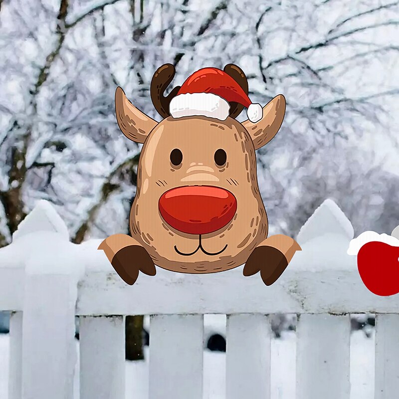 1PC Christmas Garden Courtyard Decoration Santa Claus Elk Fence Peeping Decoration Outdoor Christmas Decorations3