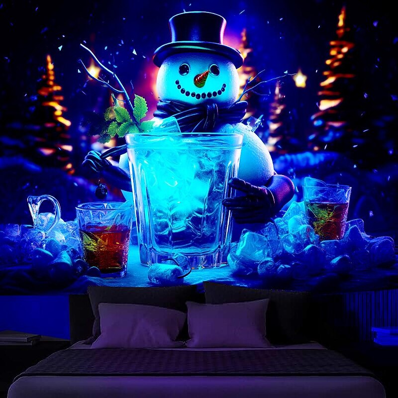 Christmas Decorations Blacklight Tapestry UV Reactive Glow in the Dark Snowman Xmas Trippy Bar Misty Hanging Tapestry Wall Art Mural for Living Room Bedroom3