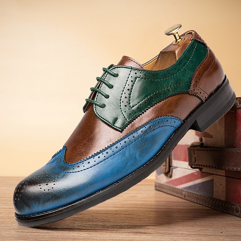 Men's Oxfords Derby Shoes Brogue Walking Casual Christmas Daily Xmas Leather Comfortable Booties / Ankle Boots Loafer Red Blue Brown Spring Fall2