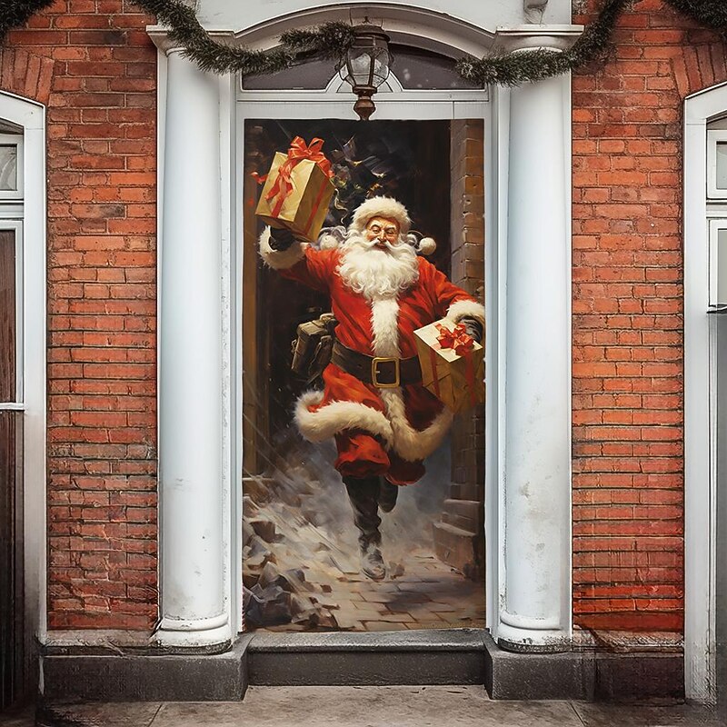Christmas Door Decorations Santa Gift Door Covers Door Tapestry Door Curtain Decoration Xmas Backdrop Door Banner for Front Door Holiday Party Decor Supplies3