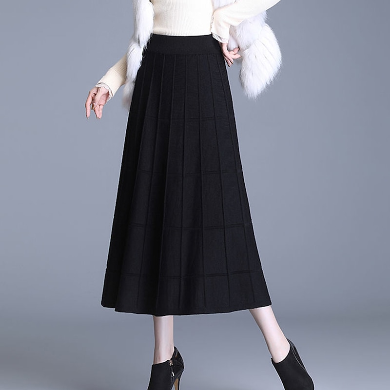 Women's Skirt Long Skirt Midi High Waist Skirts Ruched Solid Colored Street Daily Spring & Summer Elegant Fashion Casual Black Coffee4