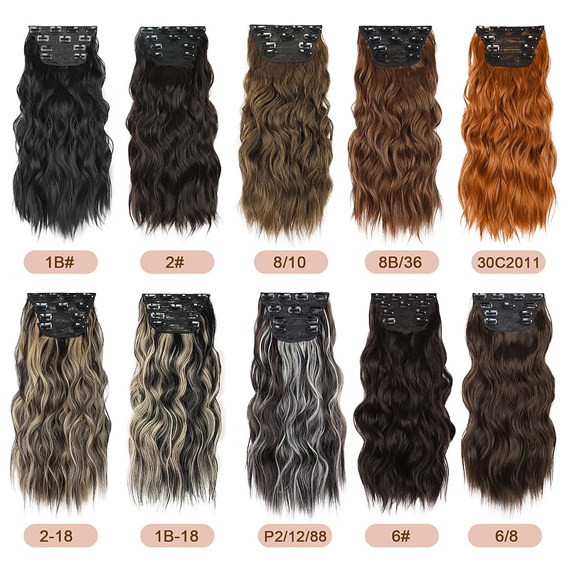 Clip in Hair Extensions Black Mix Blonde (Black with Blonde Highlights) Hairpieces for Women Long Wavy Hair Extensions Synthetic4