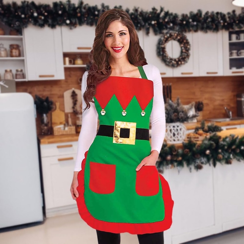 Christmas Elf Apron Adult and Child Christmas Elf Character Dressing Set for Men and Women Apron2
