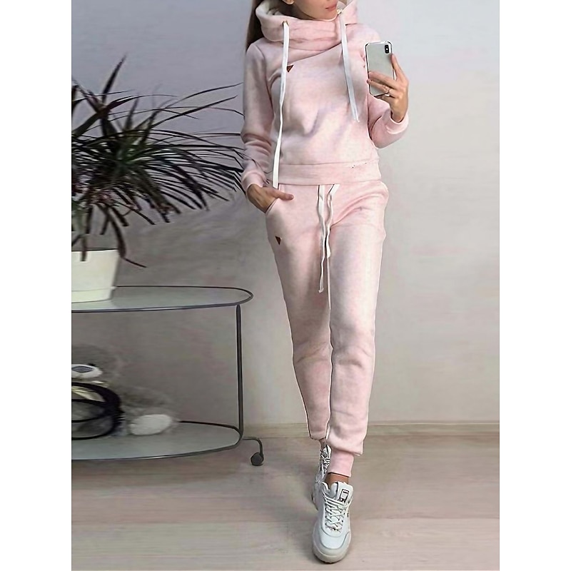 Women's Pajamas Sets Warm Fashion Plush Pure Color Hoodie Pant Home Daily Bed Long Sleeve Hoodie Black Pink Blue Light Grey Fall Winter