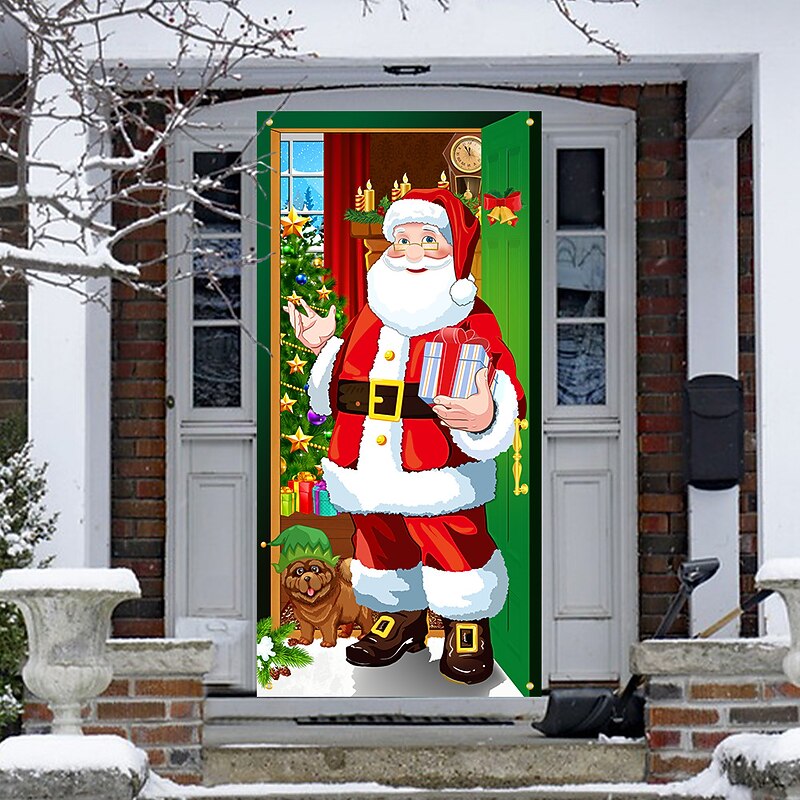 Christmas 3D Stickers Waterproof Door Stickers Xmas Door Mural Peel Self Adhesive Wallpaper PVC Sticker Removable Wall Decal for Home Office Decoration