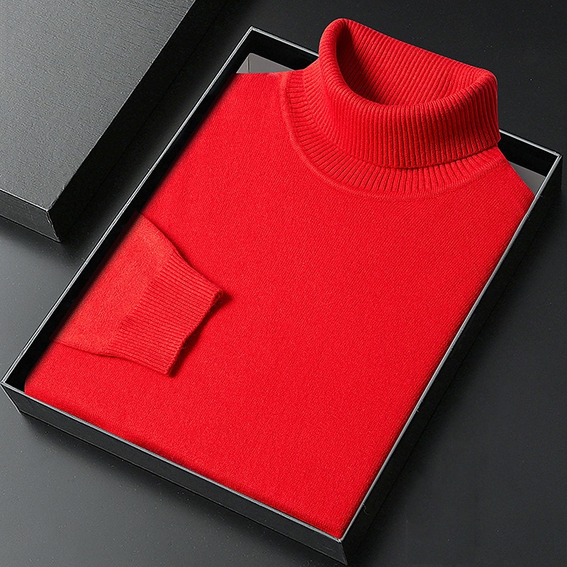 Men's Turtleneck Sweater Pullover Sweater Jumper Xmas Sweater Ribbed Knit Regular Tops Knitted Plain Turtleneck Keep Warm Modern Contemporary Daily Wear Going out Clothing Apparel Fall Winter Camel