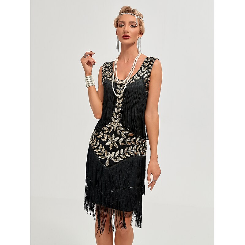 Roaring 20s 1920s Vacation Dress Flapper Dress Dress Masquerade The Great Gatsby Charleston Wedding Guest Sequins Tassel Fringe Fancy Dress Women's New Year Masquerade Wedding Wedding Guest Party2