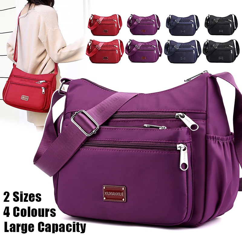 Women's Lightweight Nylon Crossbody Bag - Multi-Pocket Casual Shoulder Purse for Everyday Use, Travel, and Shopping