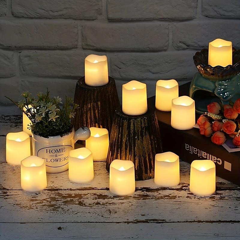 24Pcs Flameless LED Candle Creative Wishing Led Tea Light Warm White Flameless Candle Halloween Christmas Decor Candle Light