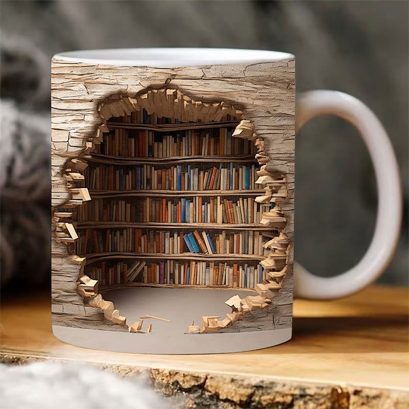 3D Bookshelf Mug Sublimation, 3D Book Mug Wrap, 11oz And 15 Oz Mug Design, 3D Mug Wrap, 11oz Mug Png, 15oz Mug PNG Book Lover Mug Coffee Mug4