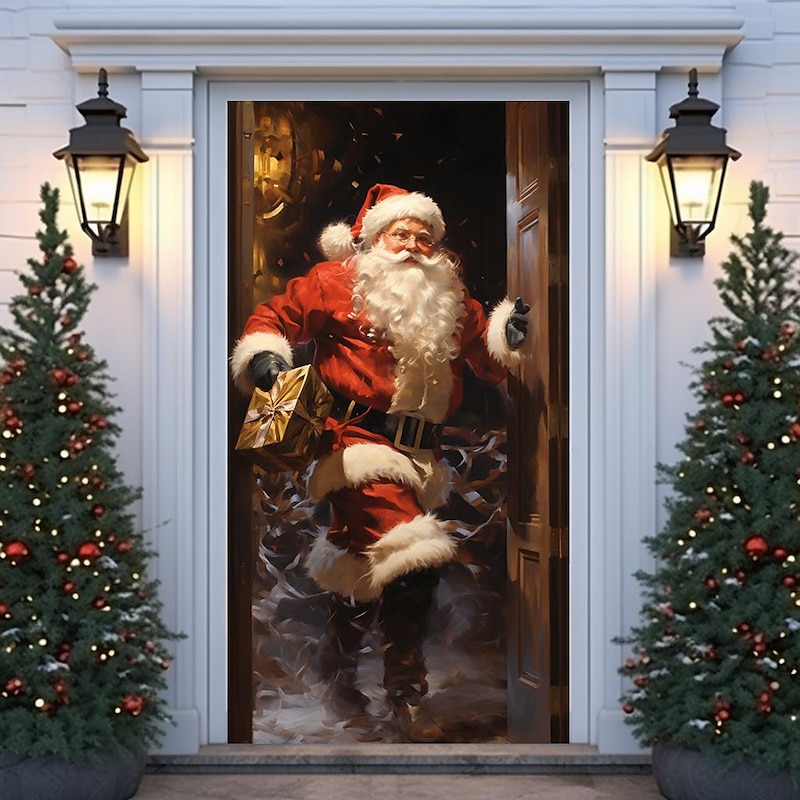 Christmas Door Decorations Snowman Door Covers Door Tapestry Door Curtain Decoration Xmas Backdrop Door Banner for Front Door Holiday Party Decor Supplies