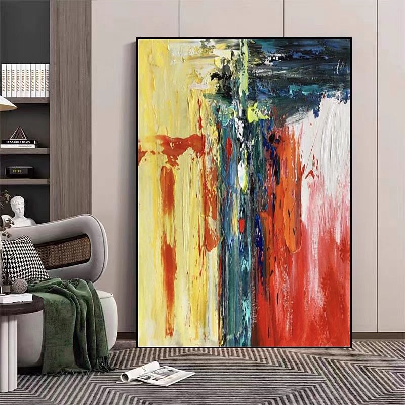 Abstract Painting On Canvas Handpainted Oil Painting Abstract Red Painting Textured Fine Art Acrylic Contemporary Wall Art for Living Room (No Frame)2
